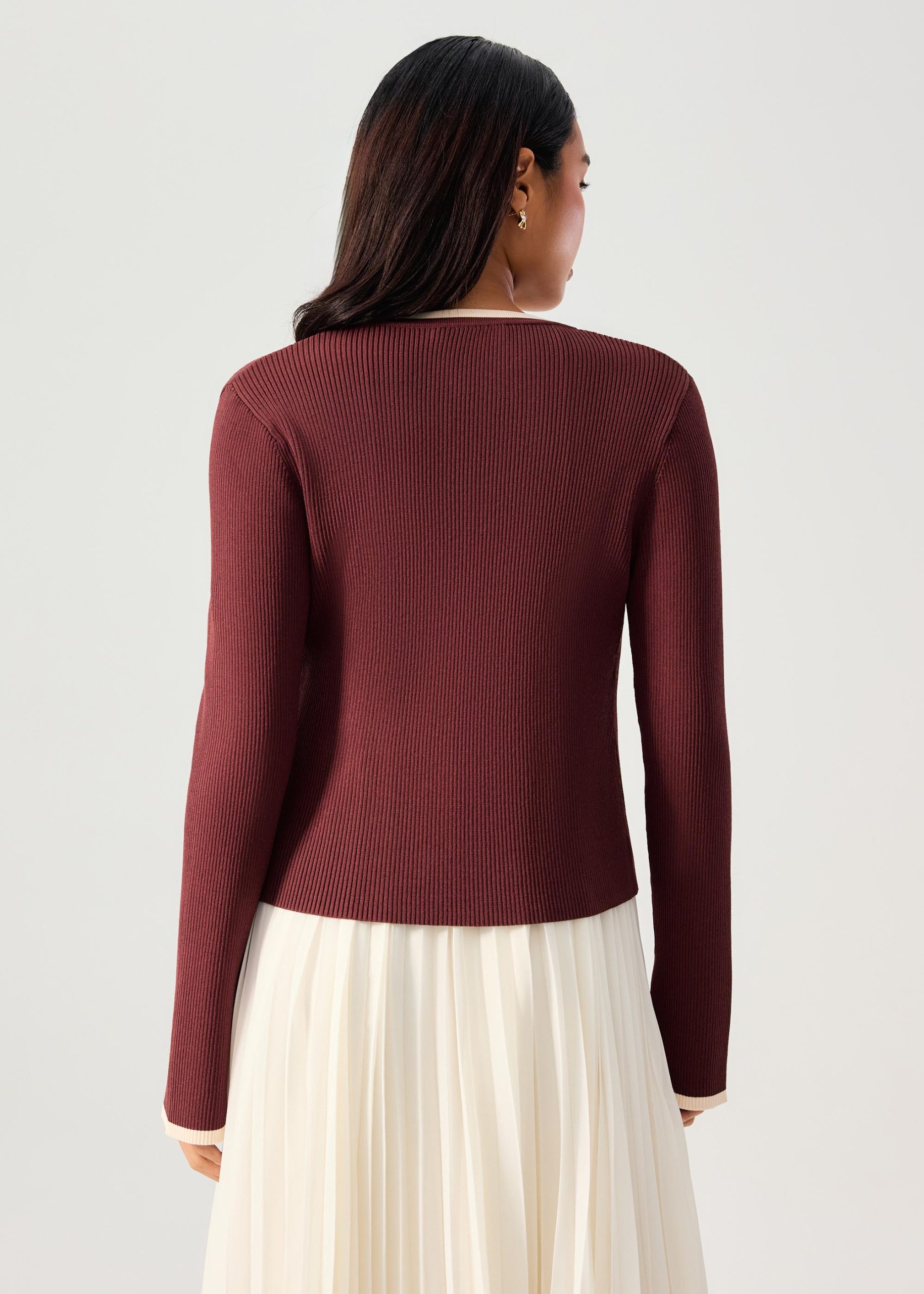 Contrast Piping Ribbed Knit Frog Button Cardigan - Image 11
