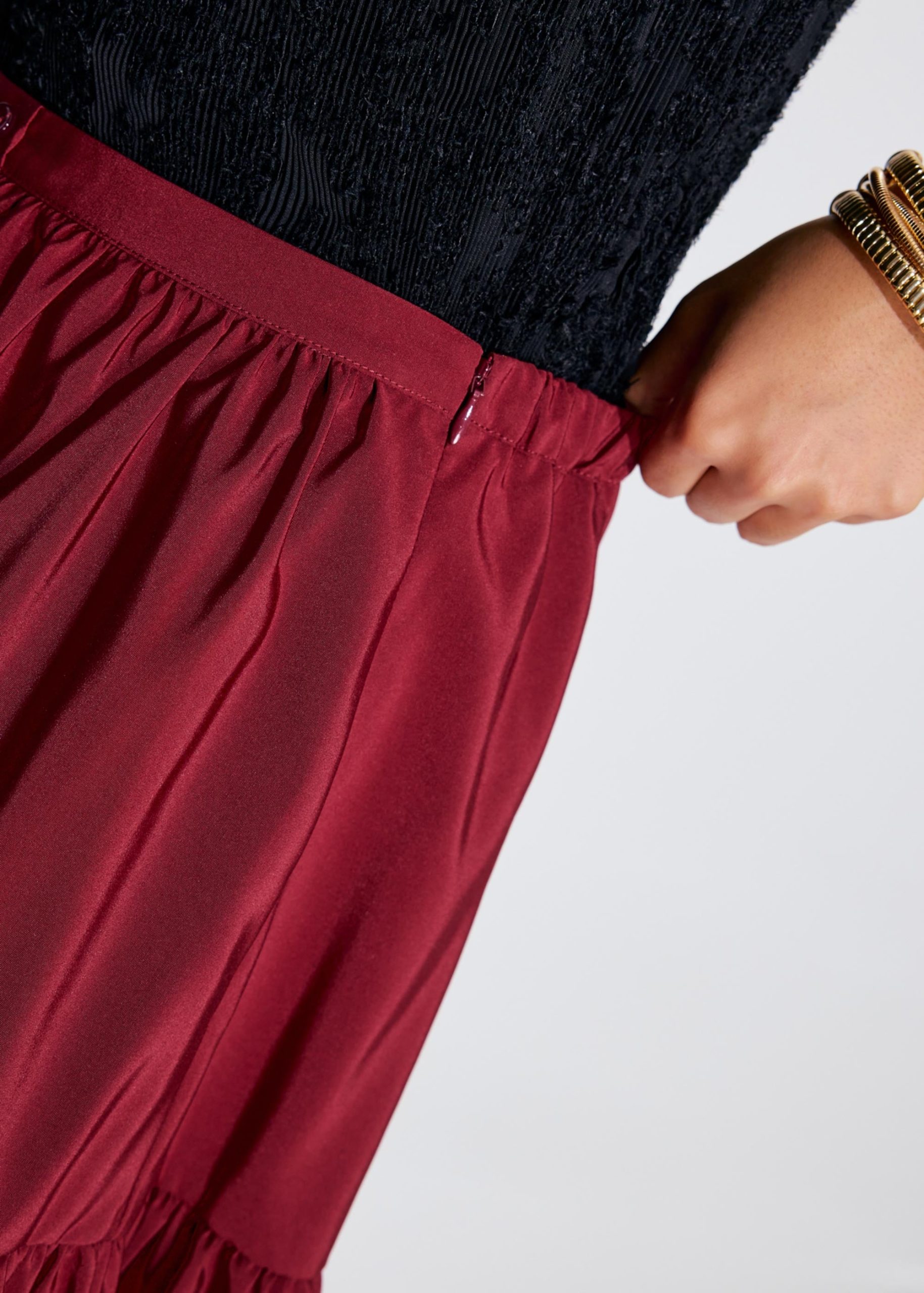 Elastic Tiered High Waist Flare Midaxi Skirt - Image 8