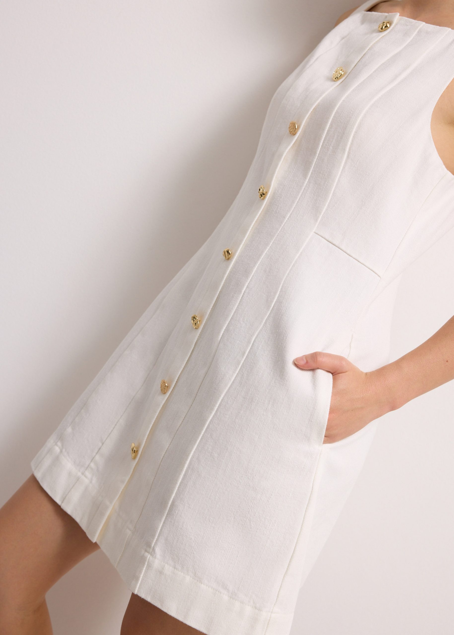 Denim Panelled A-Line Mini Dress - Image 13