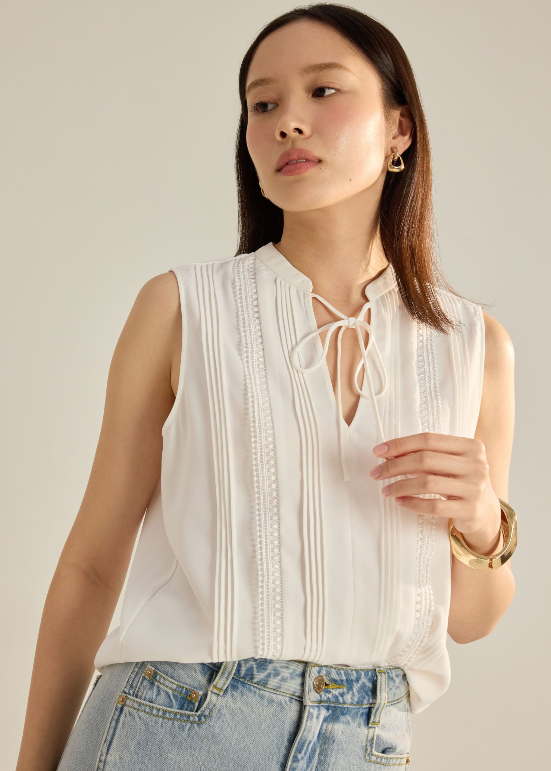 Ella Pintuck Blouse With Lace Trim - Image 11