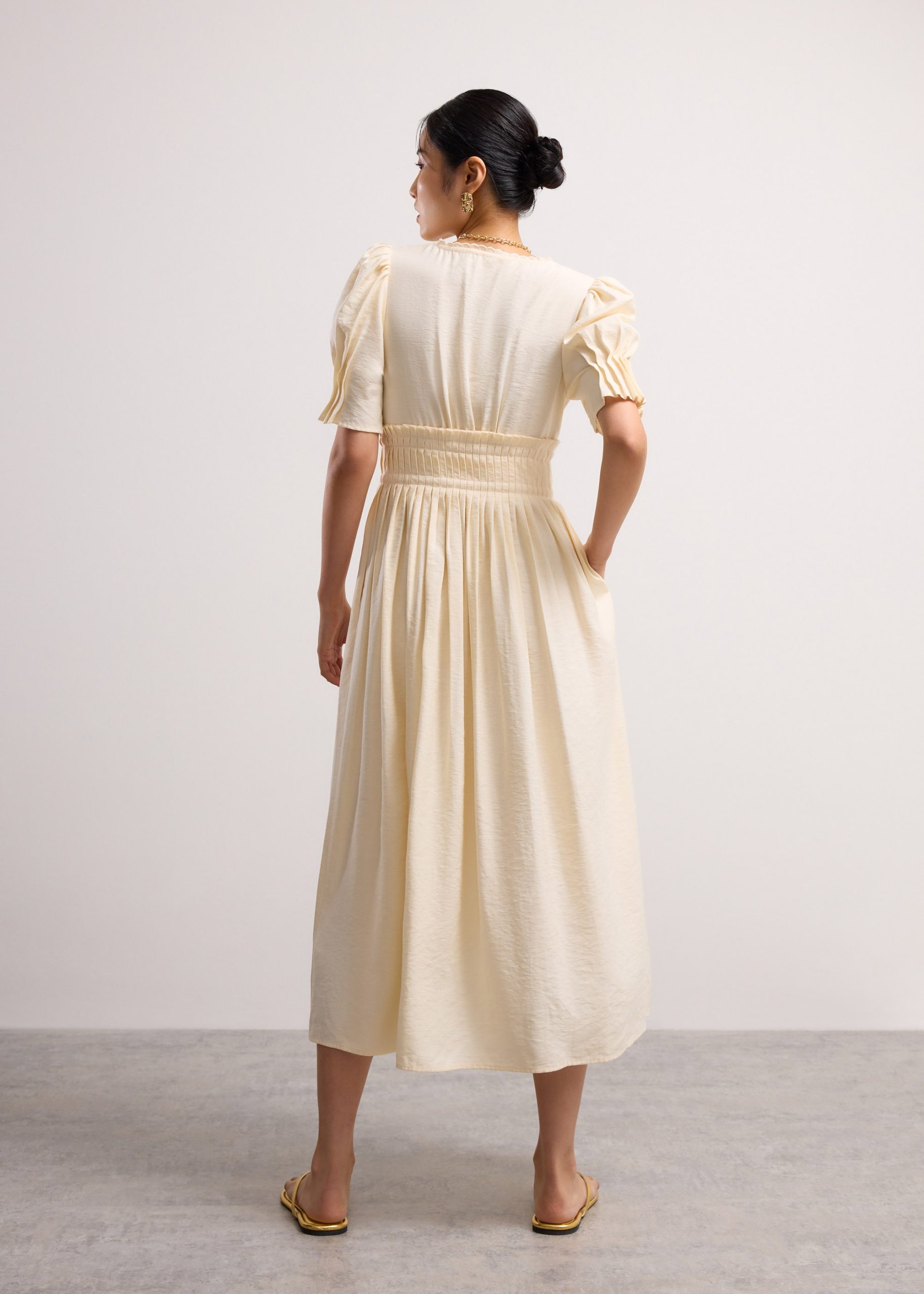 V-Neck Puff Sleeve Fit & Flare Midaxi Dress - Image 6