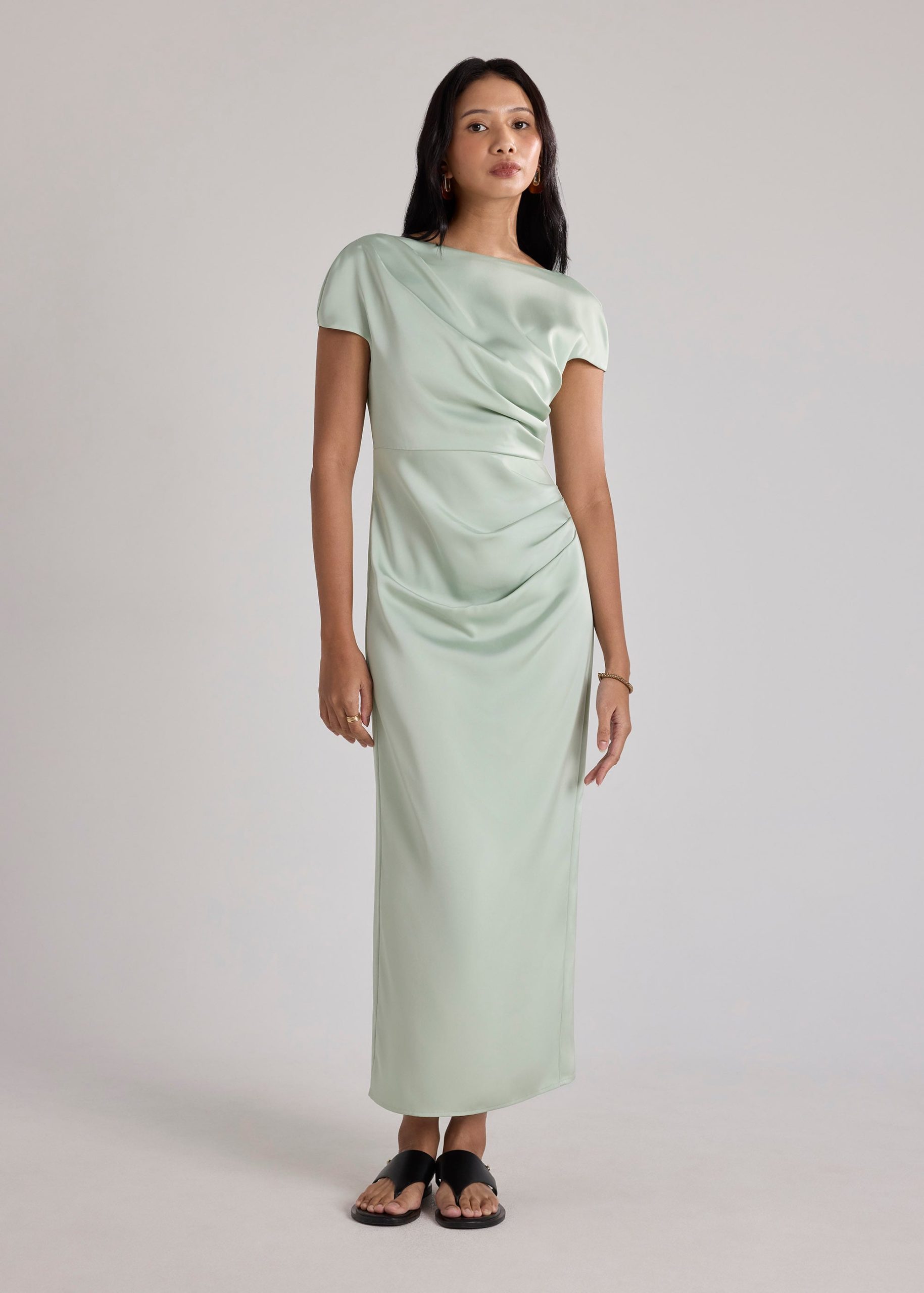 Satin Drape Boat Neck Dress - Image 2