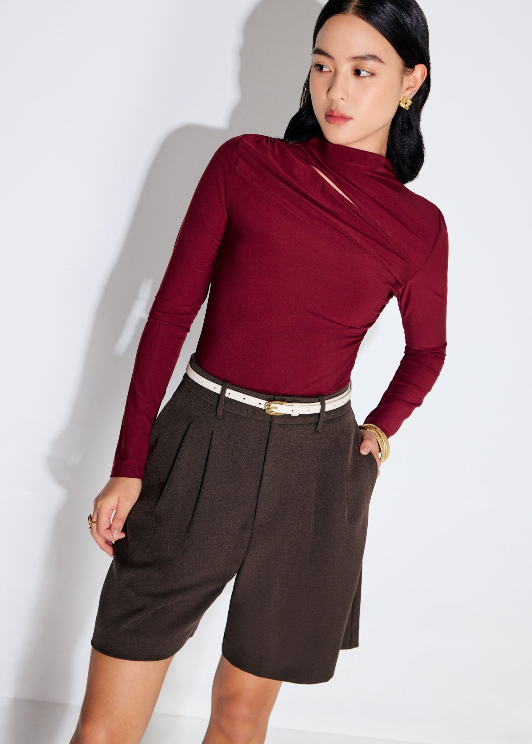 Jersey Asymmetric Cut Out Mock Neck Top - Image 8
