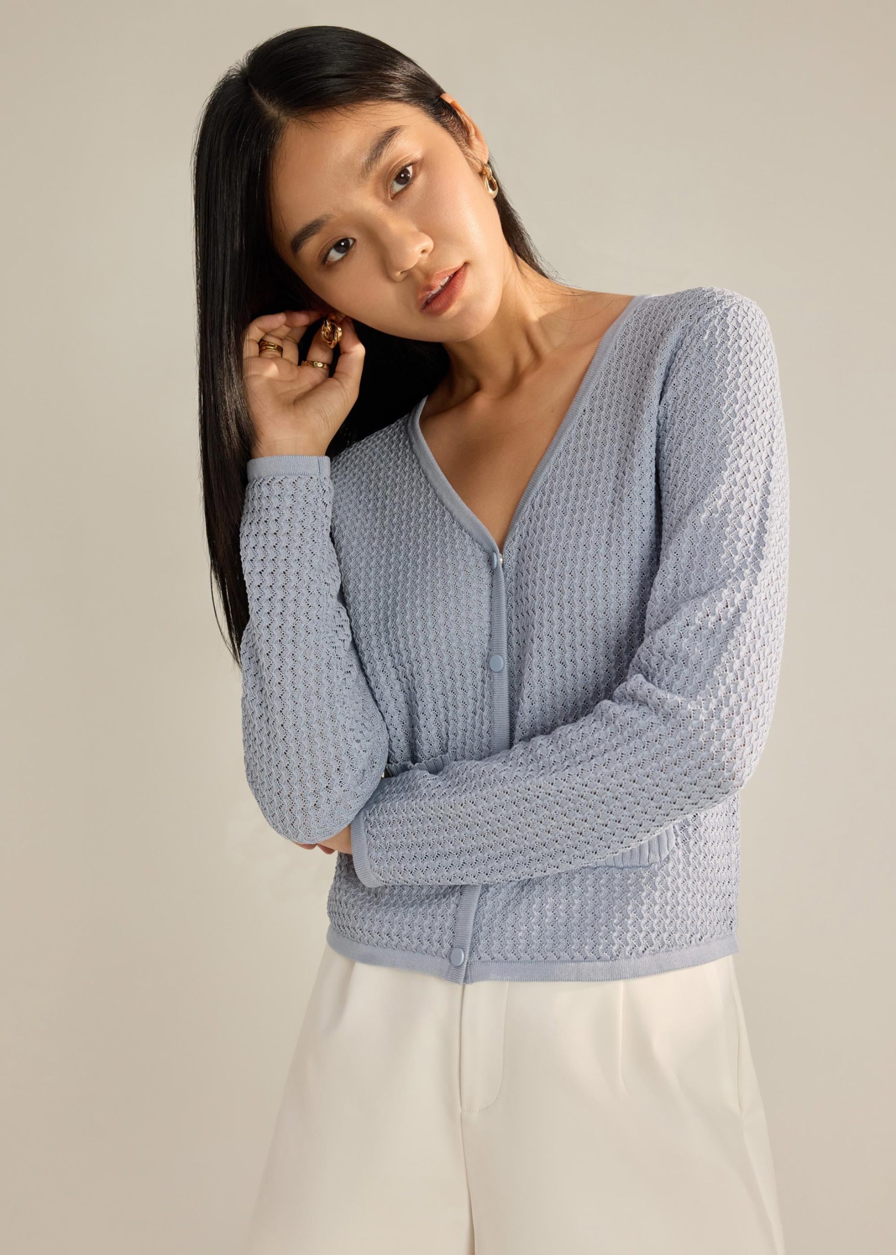 Trina Waffle Knit Boxy Cardigan - Image 9