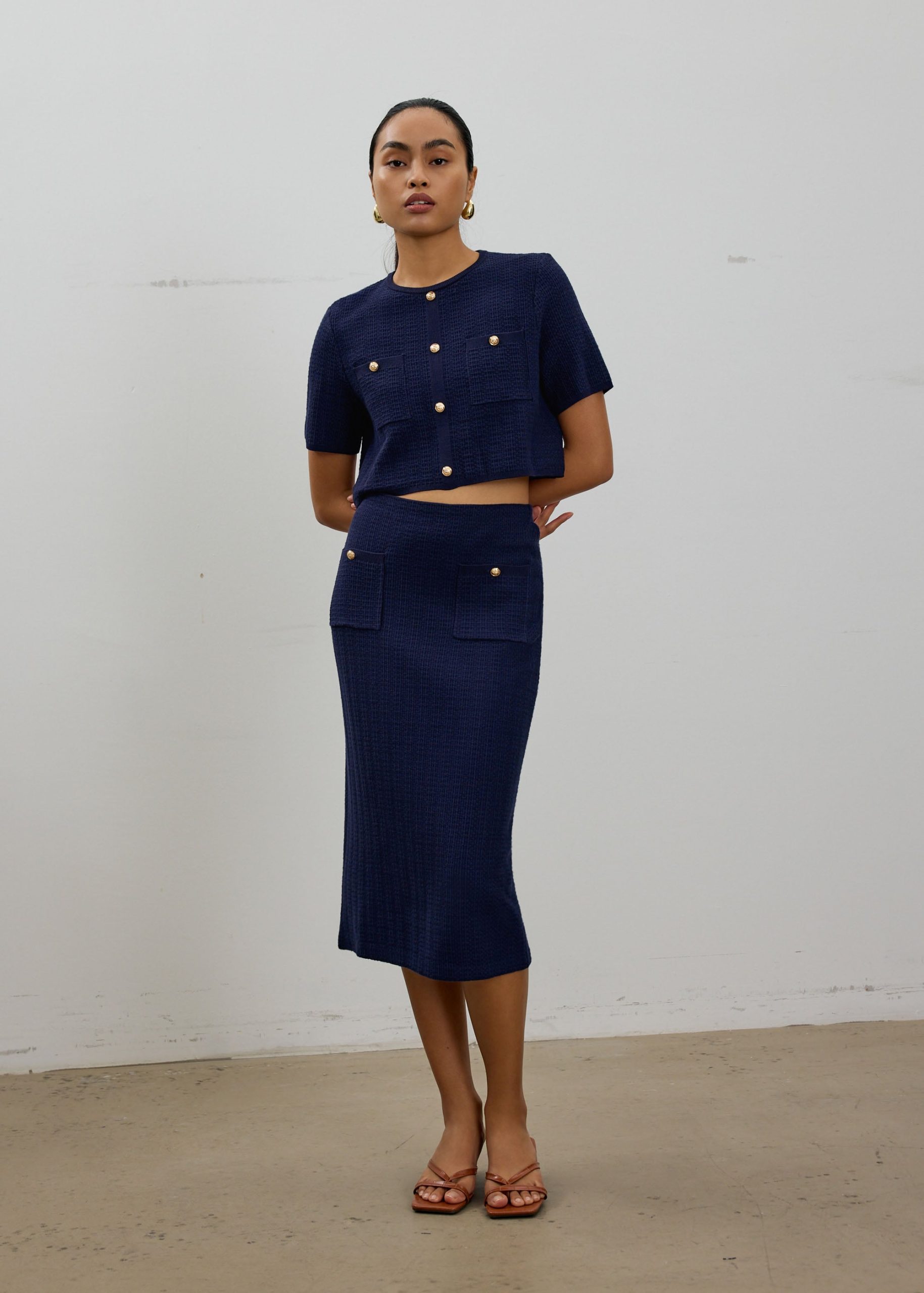 Yoko Elastic Textured Knit Midi Skirt - Image 2