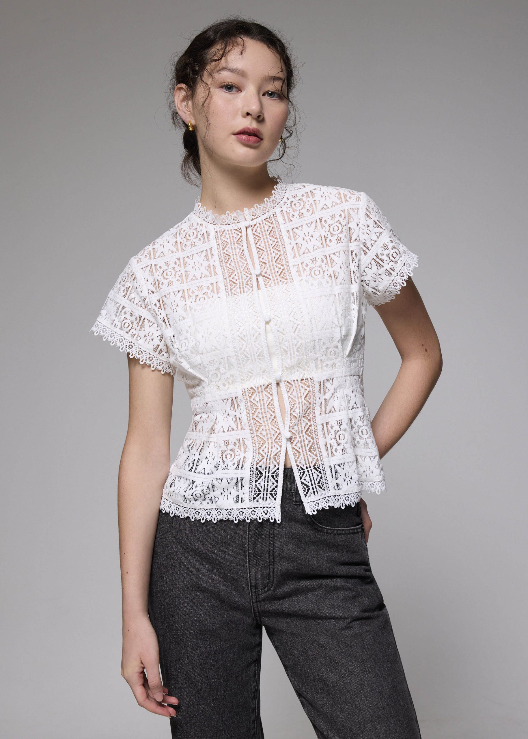 Lace Round Neck Fit & Flare Top - Image 17