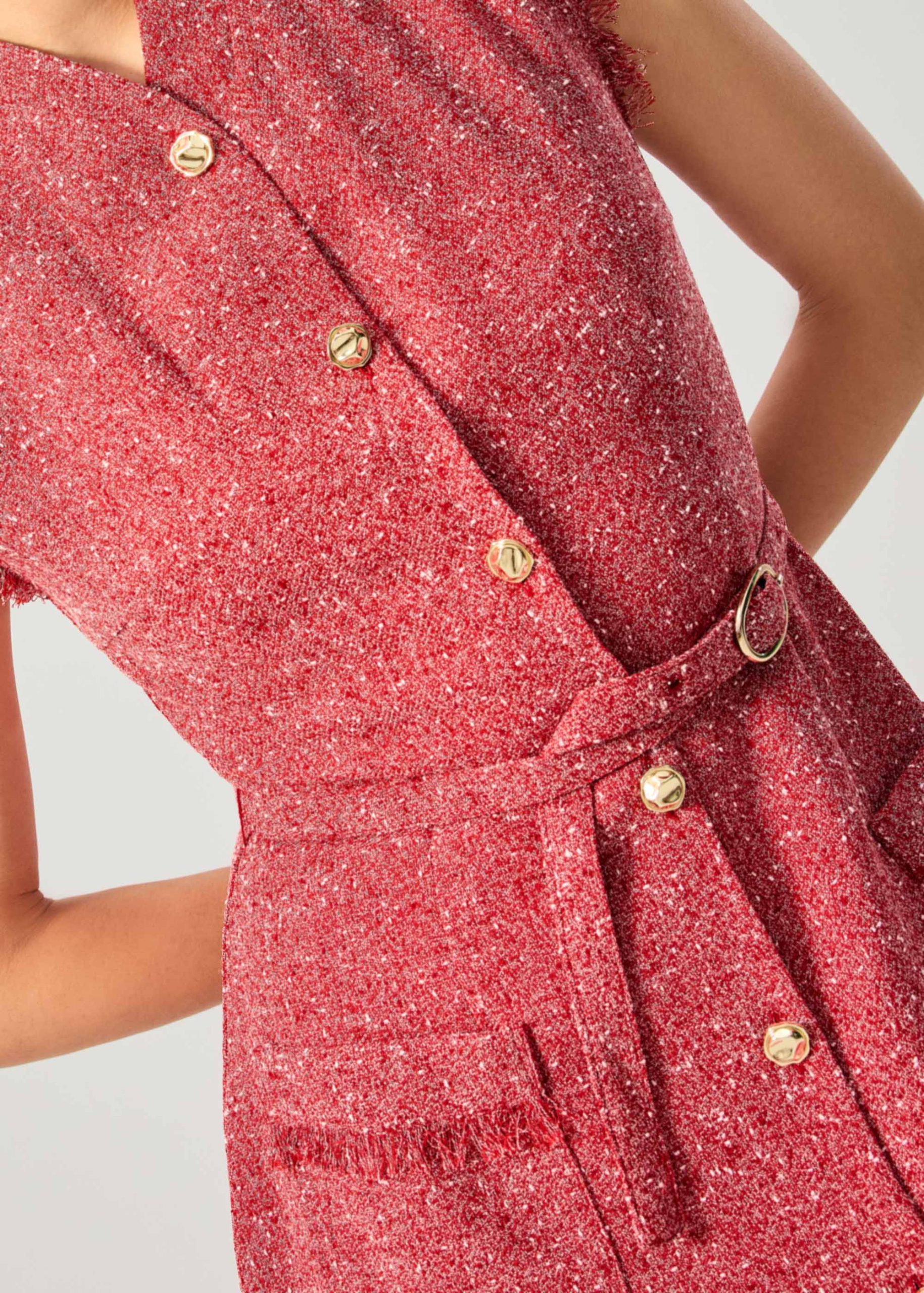 Fei Belted Tweed Mandarin Collar Fit & Flare Midaxi Dress - Image 3