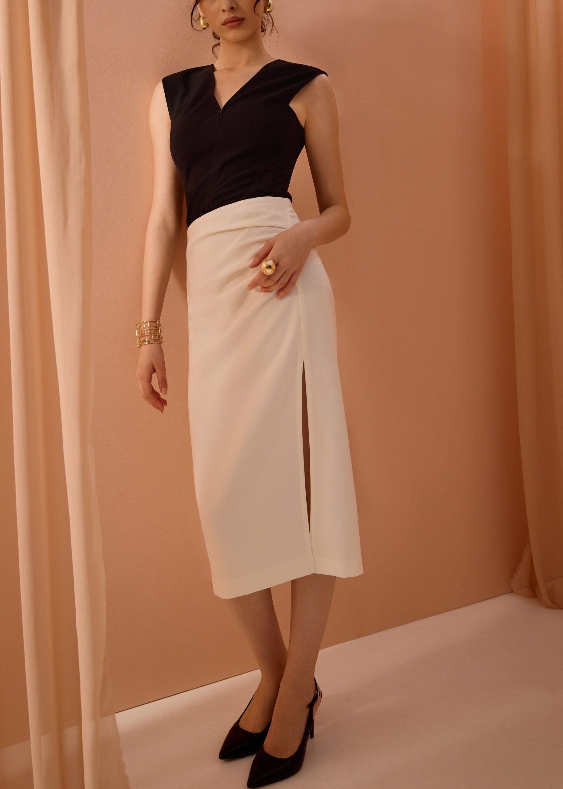 Mei Elastic High Slit Column Midi Skirt - Image 7