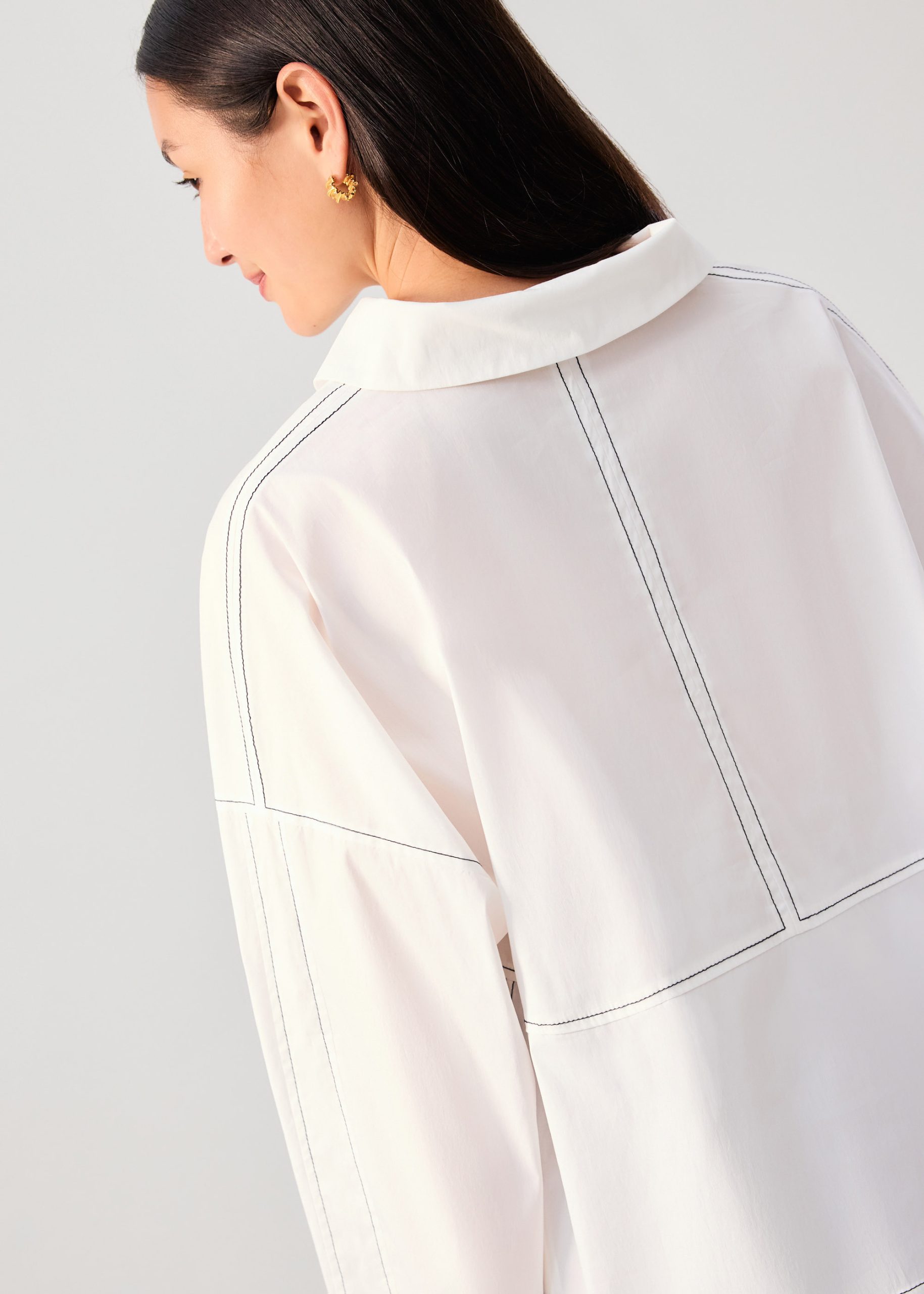 Relaxed Contrast Stitch Cotton Collared Shirt - Image 8