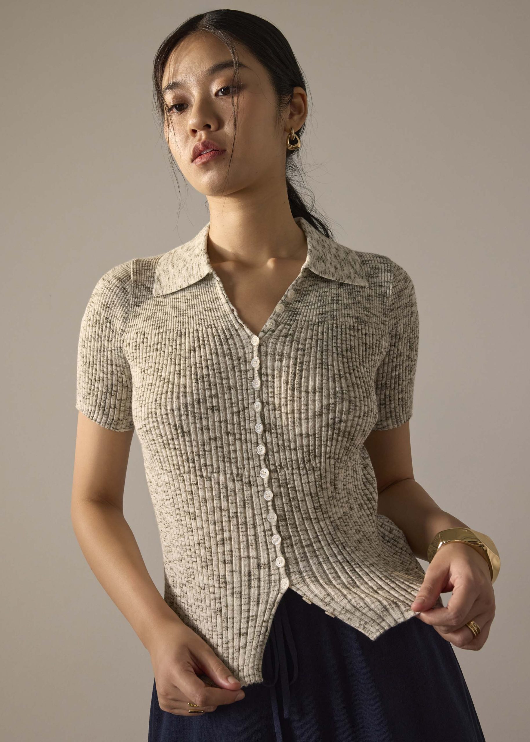 Duo Tone Knit Fitted Top
