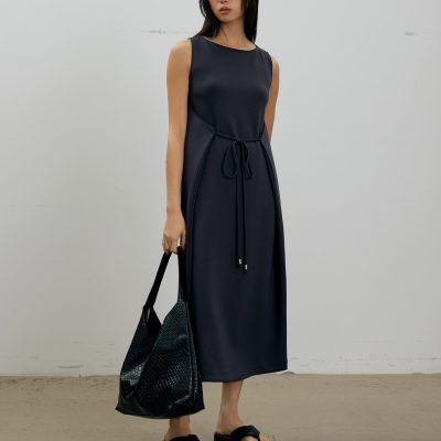 Neoprene Boat Neck Shift Midaxi Dress