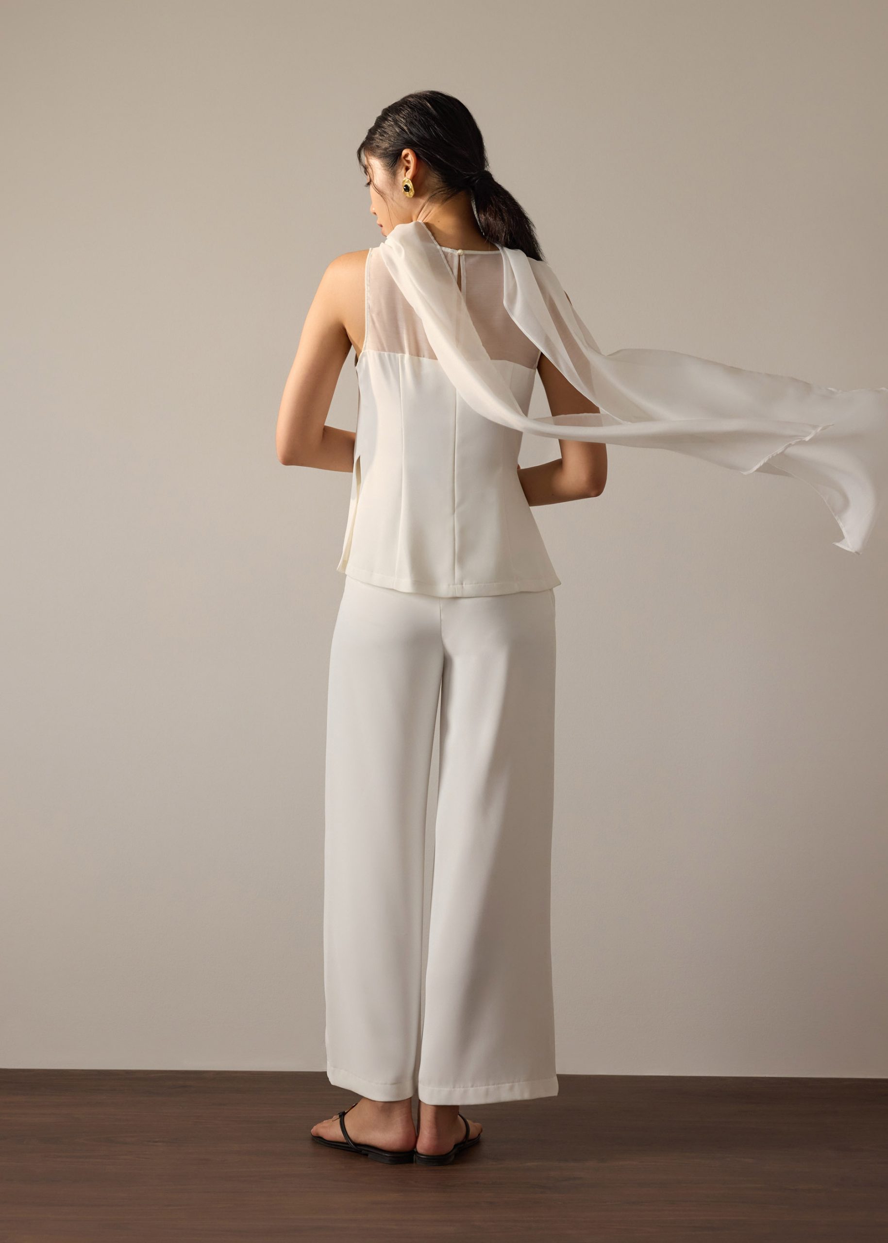 Andrea Multi-way Detachable Sash Crepe Round Neck Top - Image 12