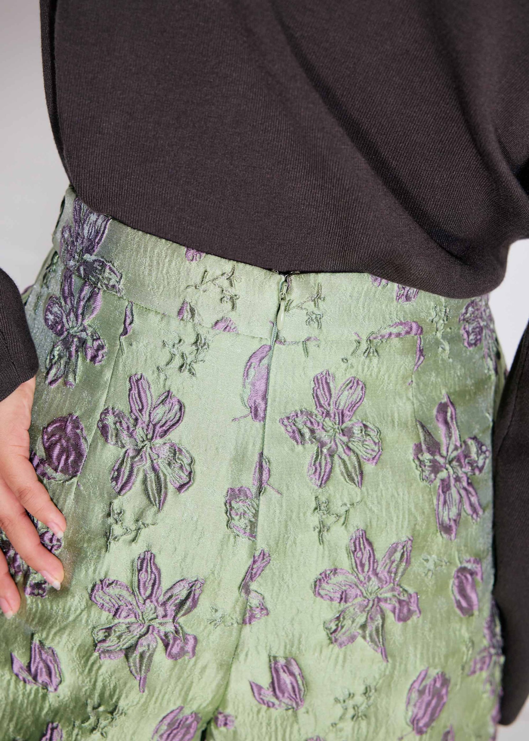 Floral Jacquard High Waist Shorts - Image 12