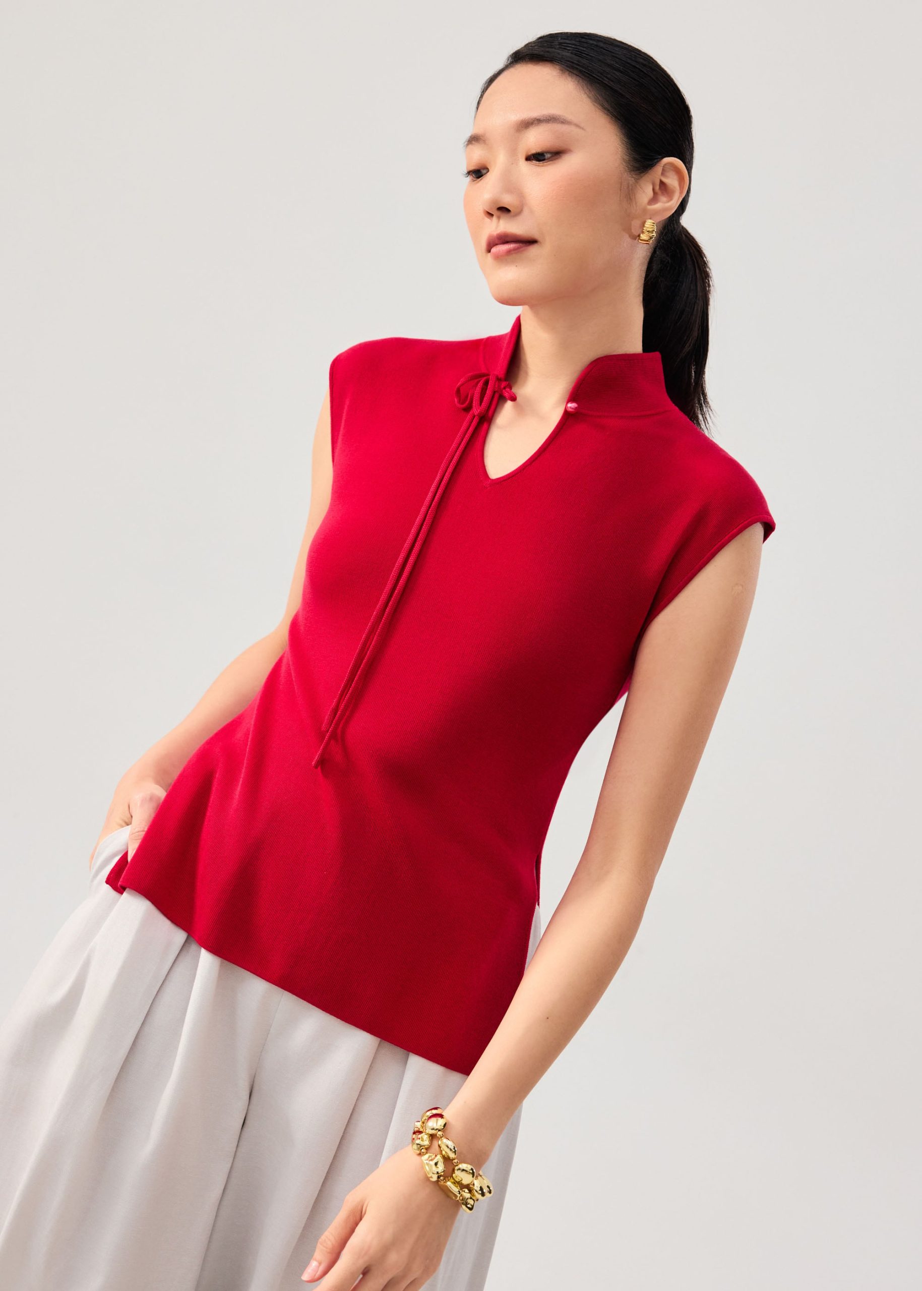 Tiffy Mandarin Collar Fitted Top