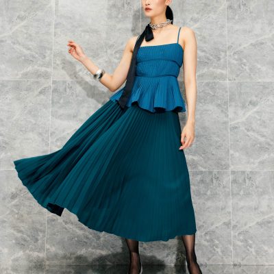 Wei Elastic Sunray Pleated Midaxi Skirt