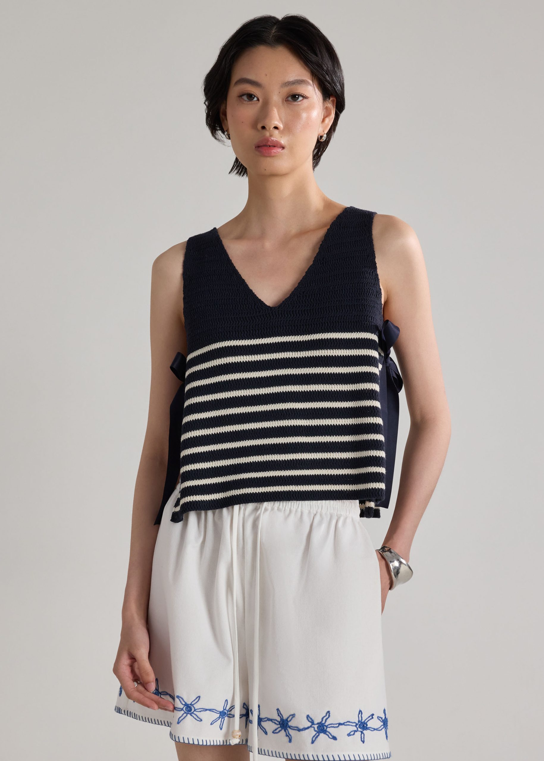 Multi-way Striped Knit Side Tie Top - Image 10