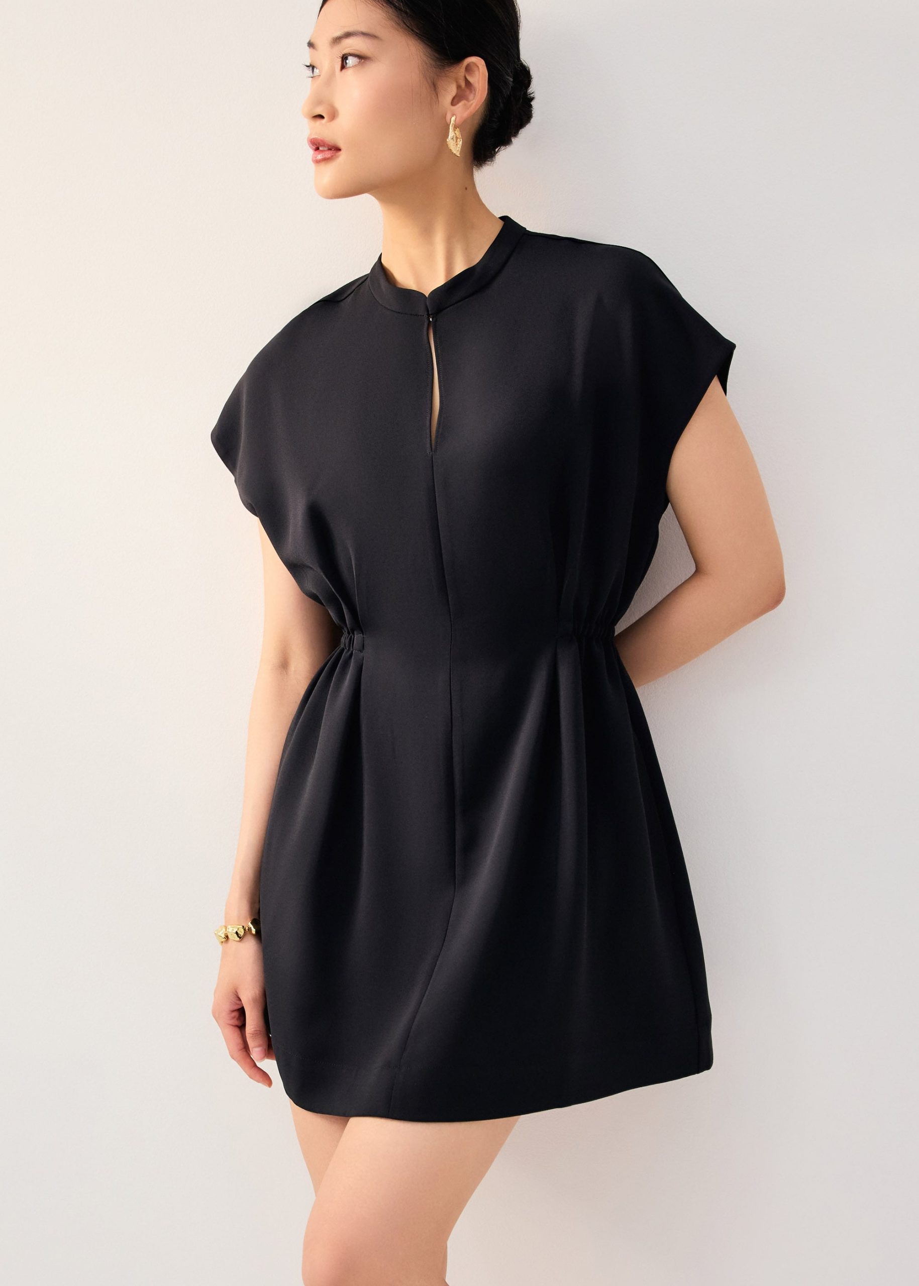 Zaya Side Elastic Mandarin Collar Fit & Flare Mini Dress - Image 2