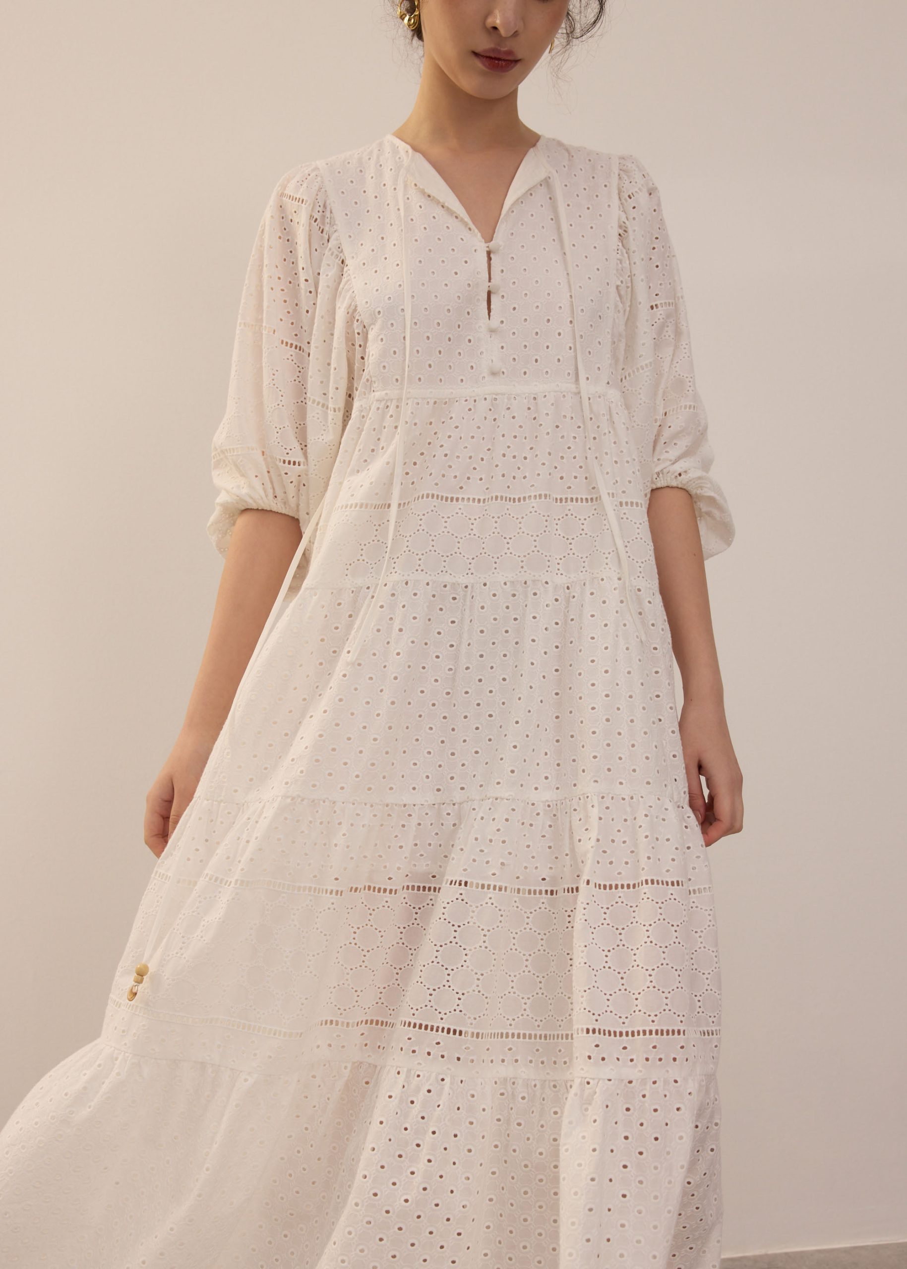 Broderie Puff Sleeve Trapeze Maxi Dress - Image 7