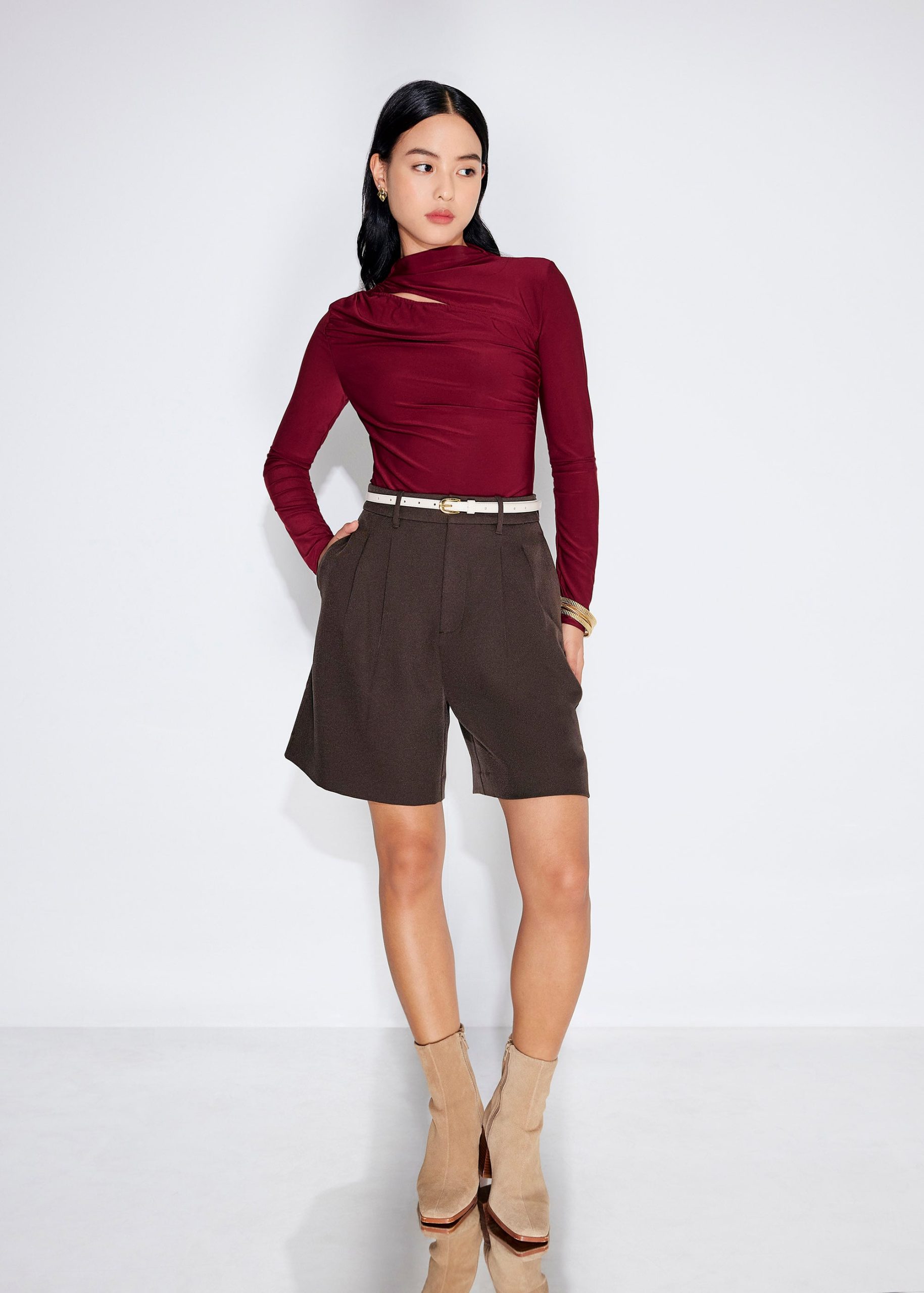 Jersey Asymmetric Cut Out Mock Neck Top - Image 9