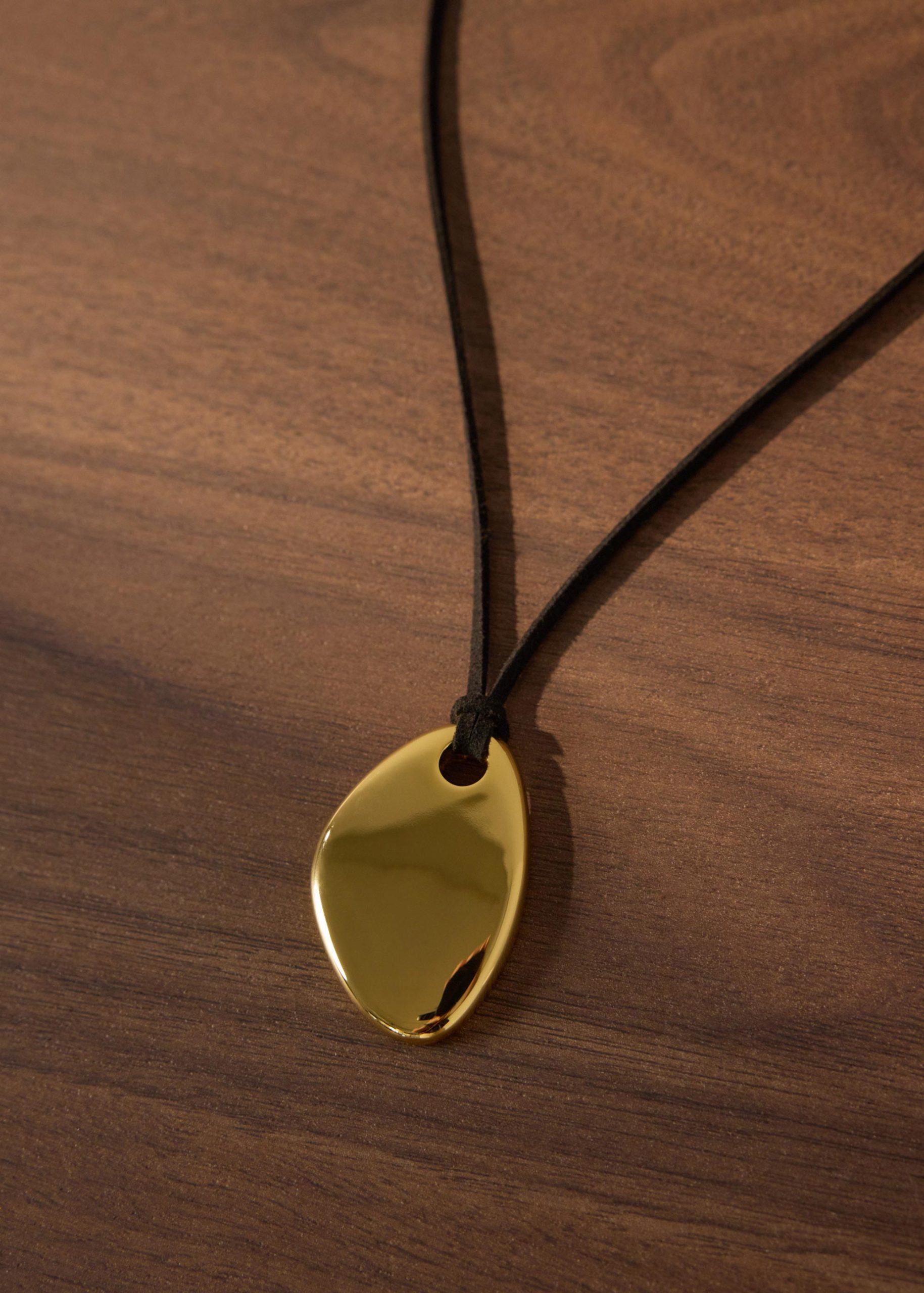 14K Gold Plated Asymmetric Pendant Cord Necklace - Image 3