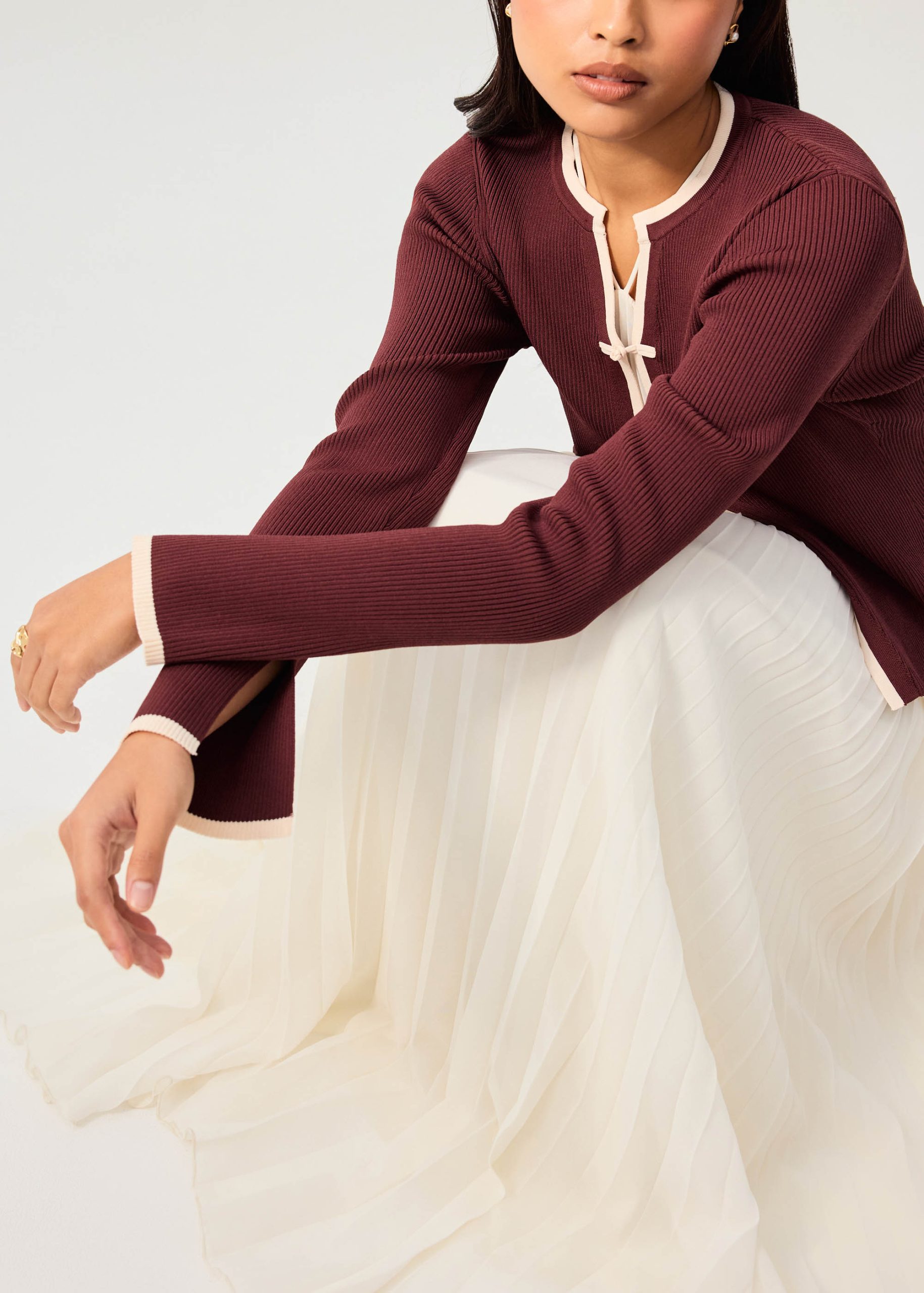 Contrast Piping Ribbed Knit Frog Button Cardigan - Image 9
