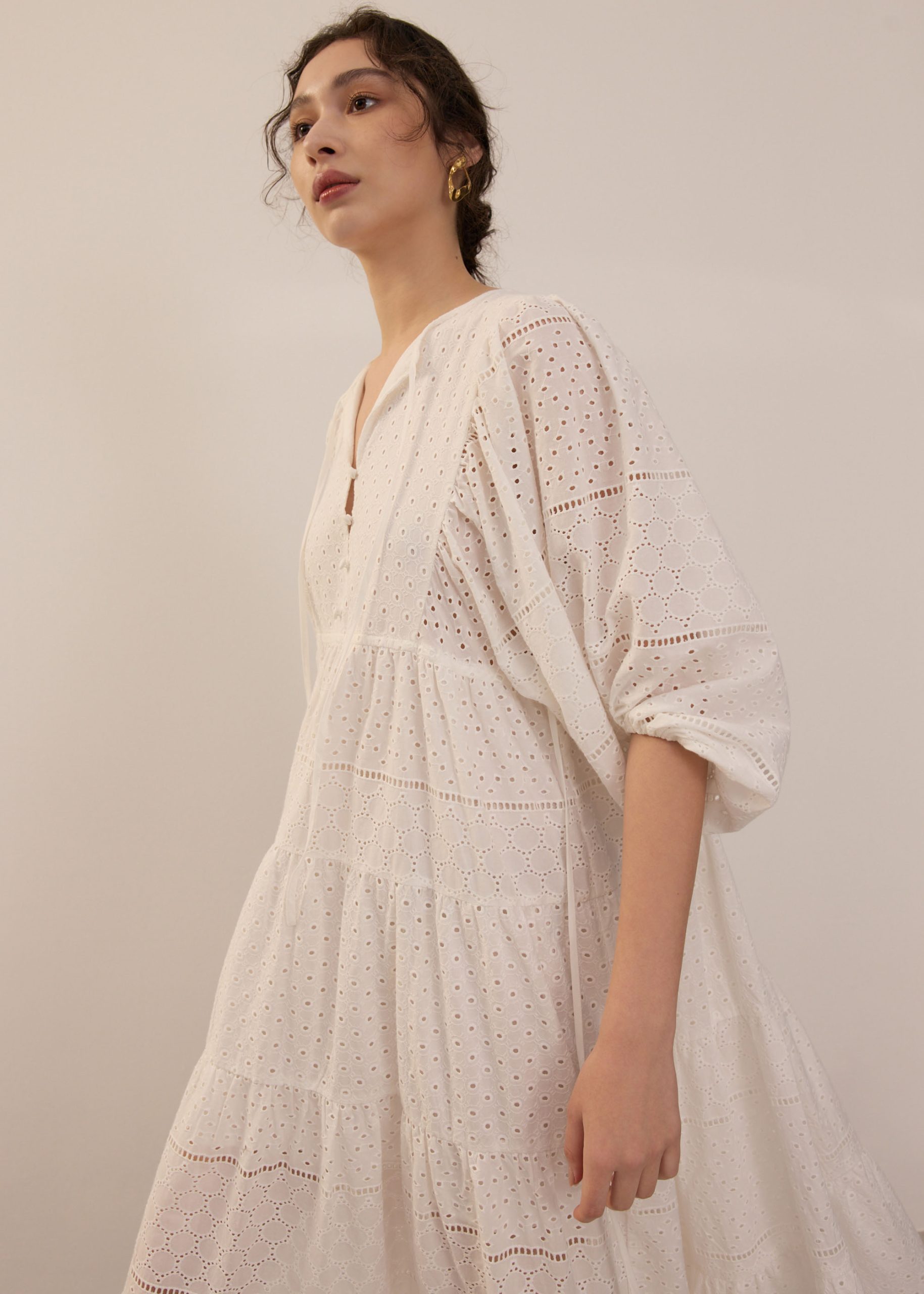 Broderie Puff Sleeve Trapeze Maxi Dress - Image 9