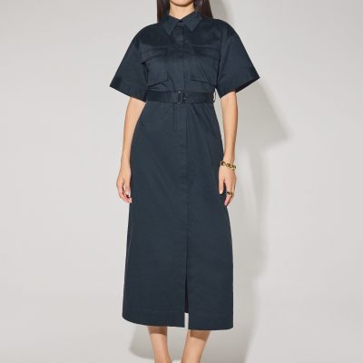 Cotton Button Down Utility Midaxi Dress