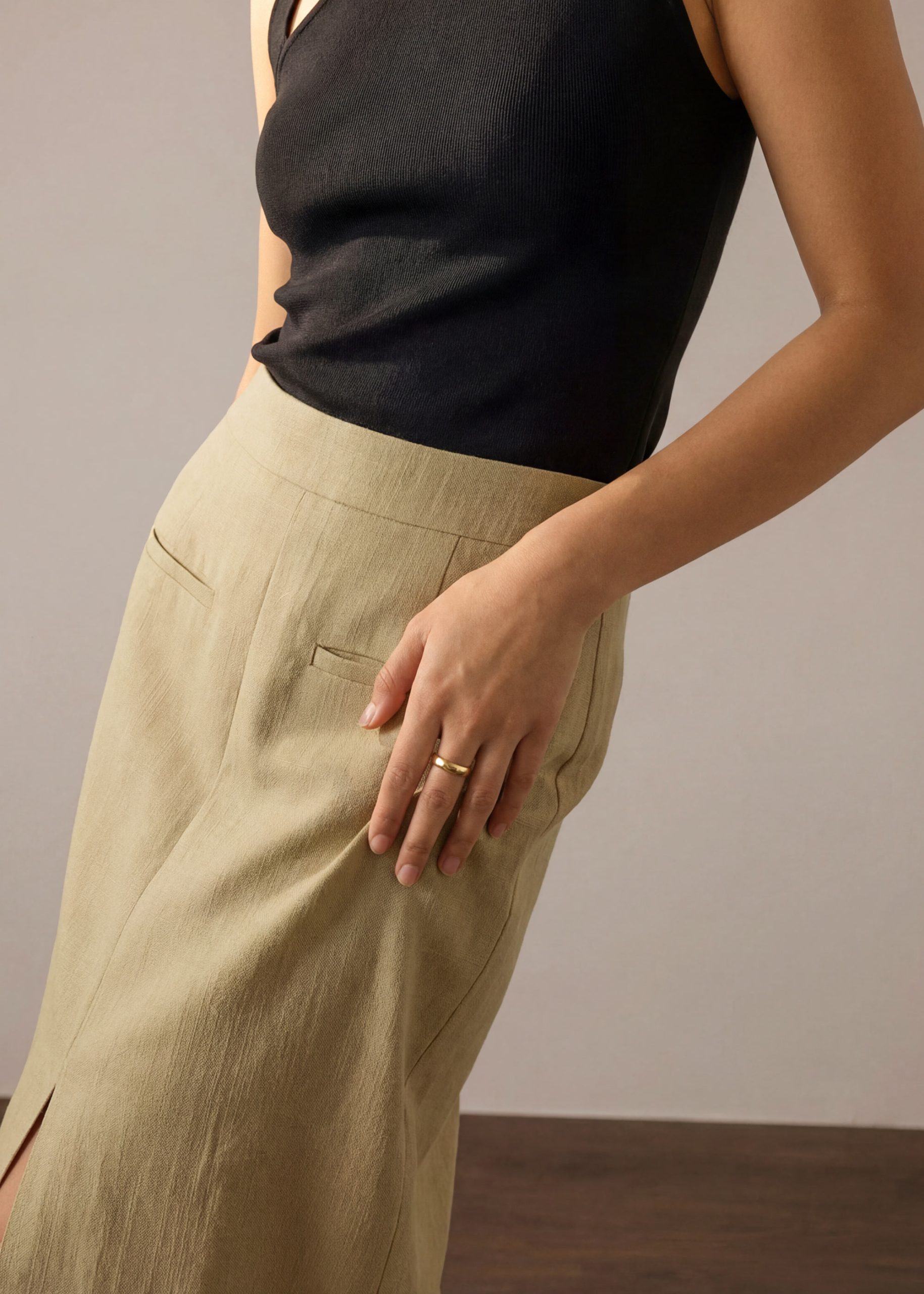 Ikumi Adjustable Waist Melange Column Midaxi Skirt - Image 13