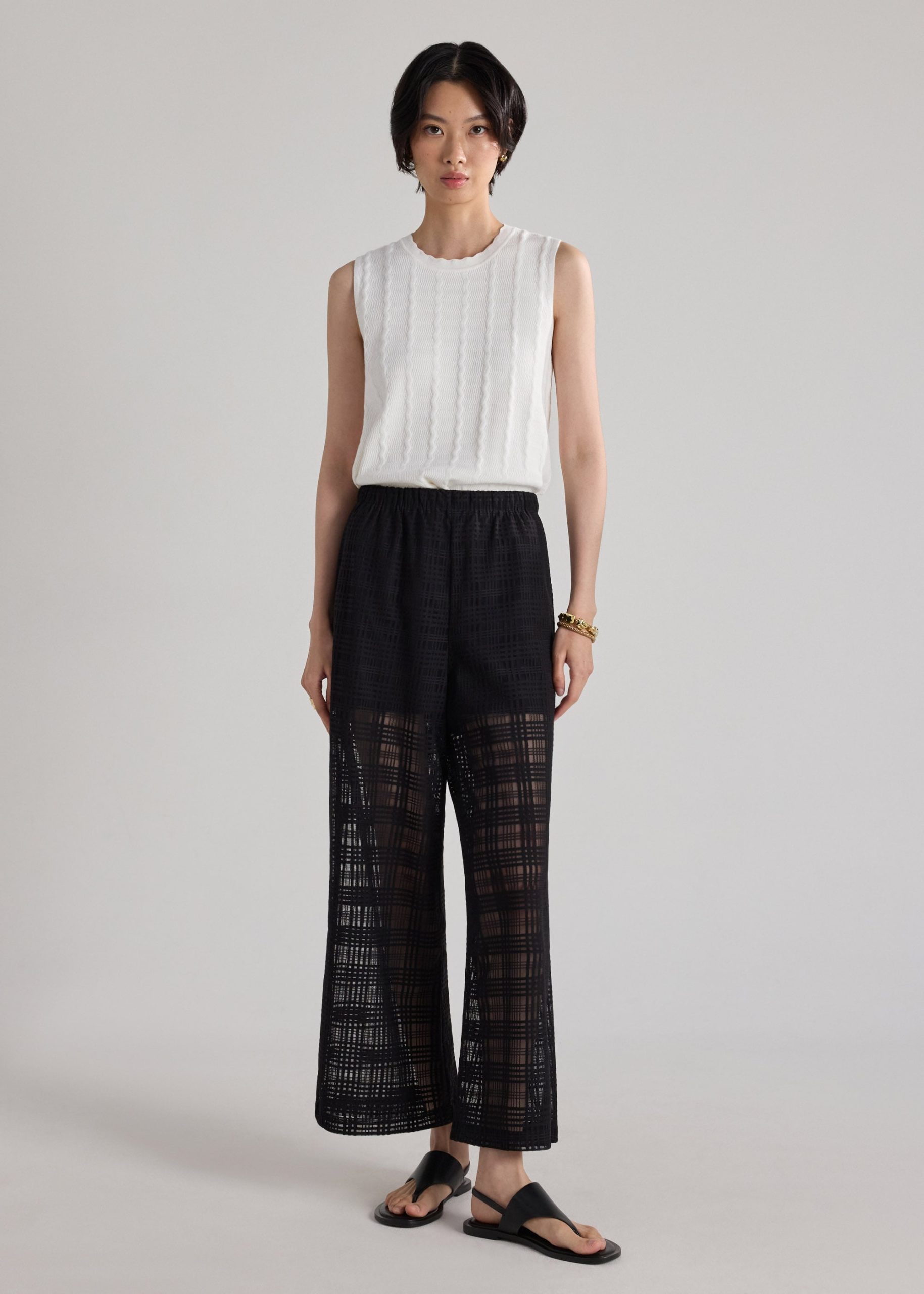 Sheer Check Kick Flare Pants - Image 6