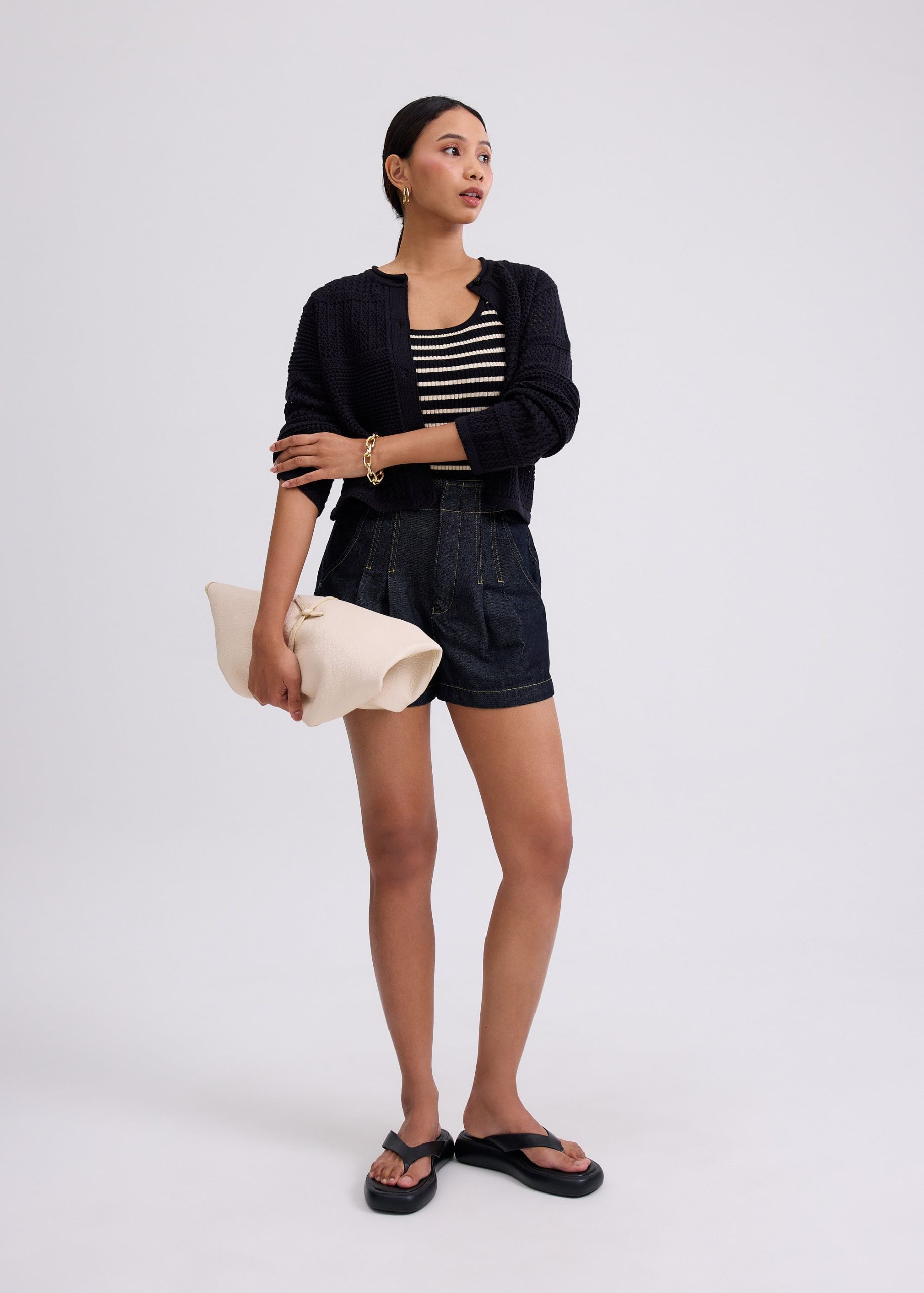 Relaxed Pointelle Knit Round Neck Cardigan - Image 4