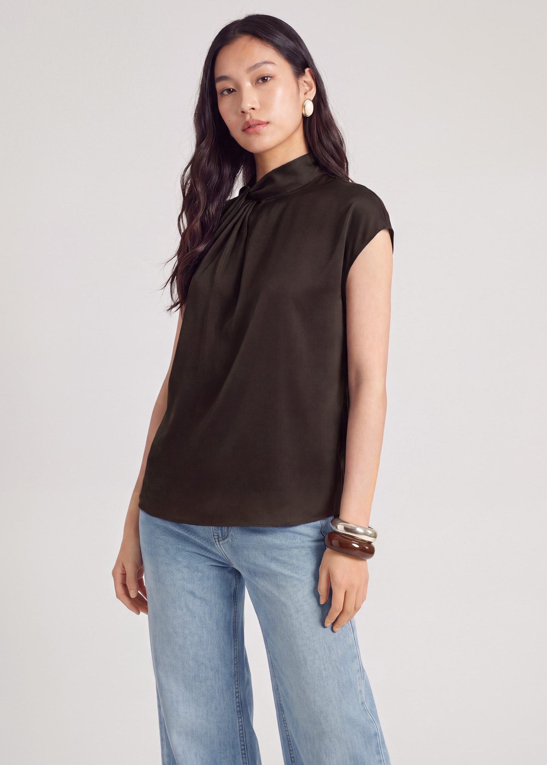 Satin Drape Collared Blouse - Image 27
