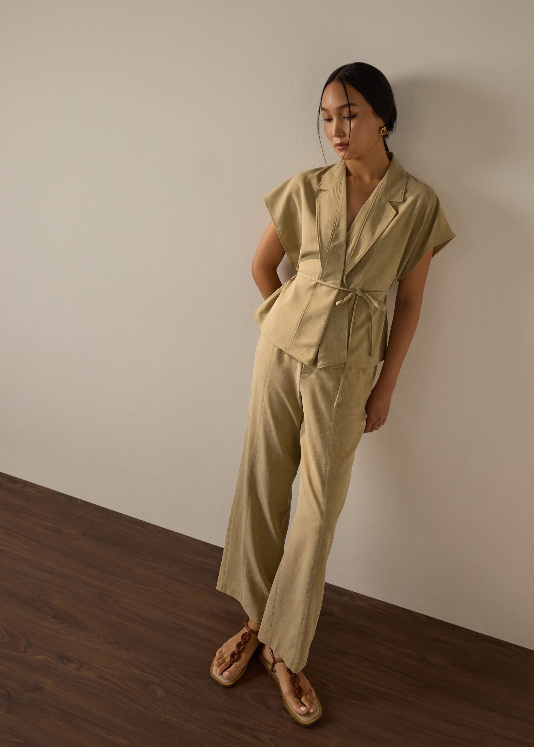 Leggy??Pia Adjustable Hem Elastic Melange Straight Leg Pants - Image 19