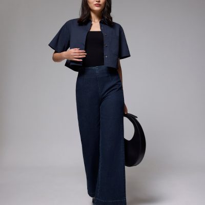 Cotton Collared Boxy Crop Shirt