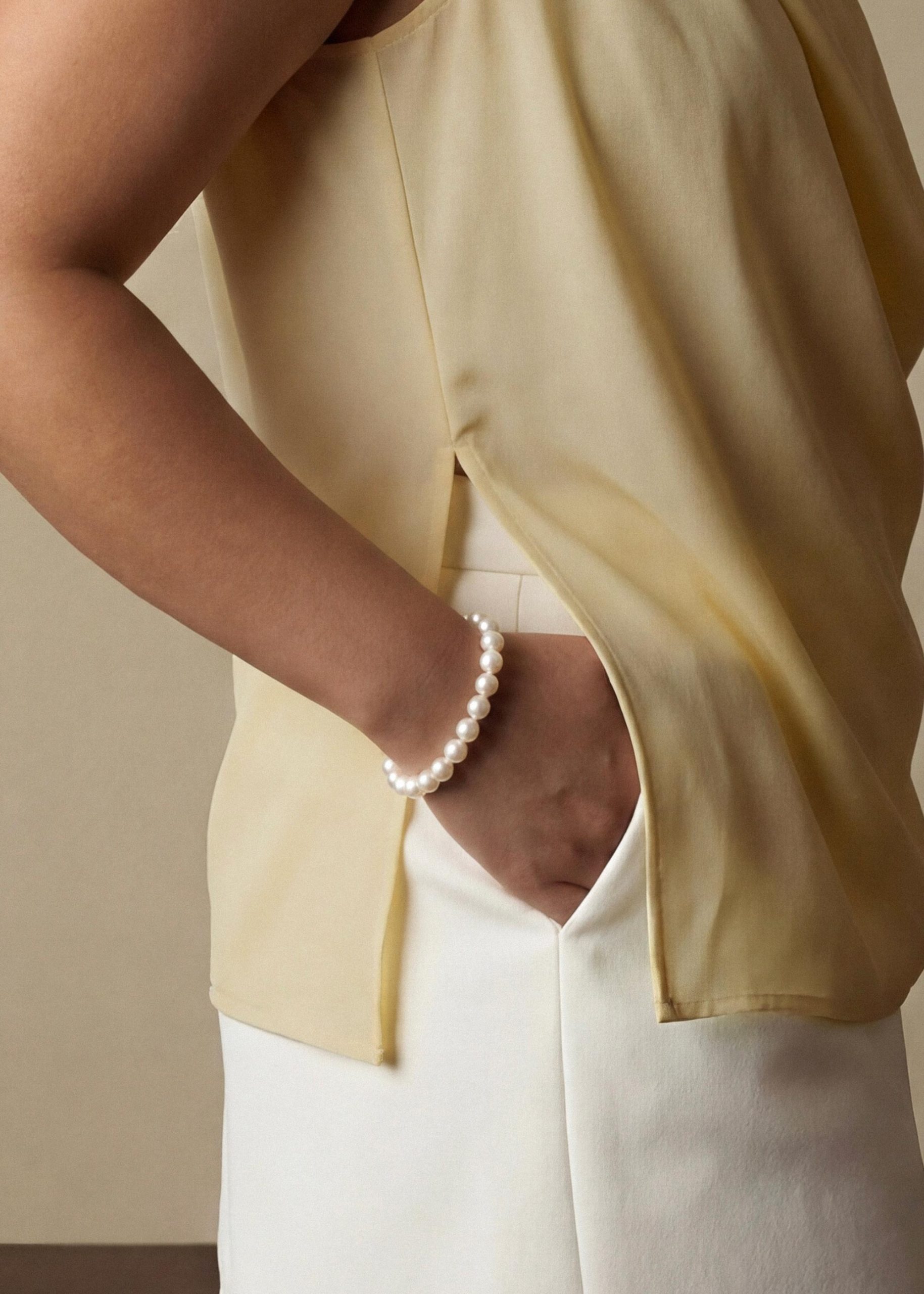 Krystal Crepe Satin Draped V-neck Top - Image 20