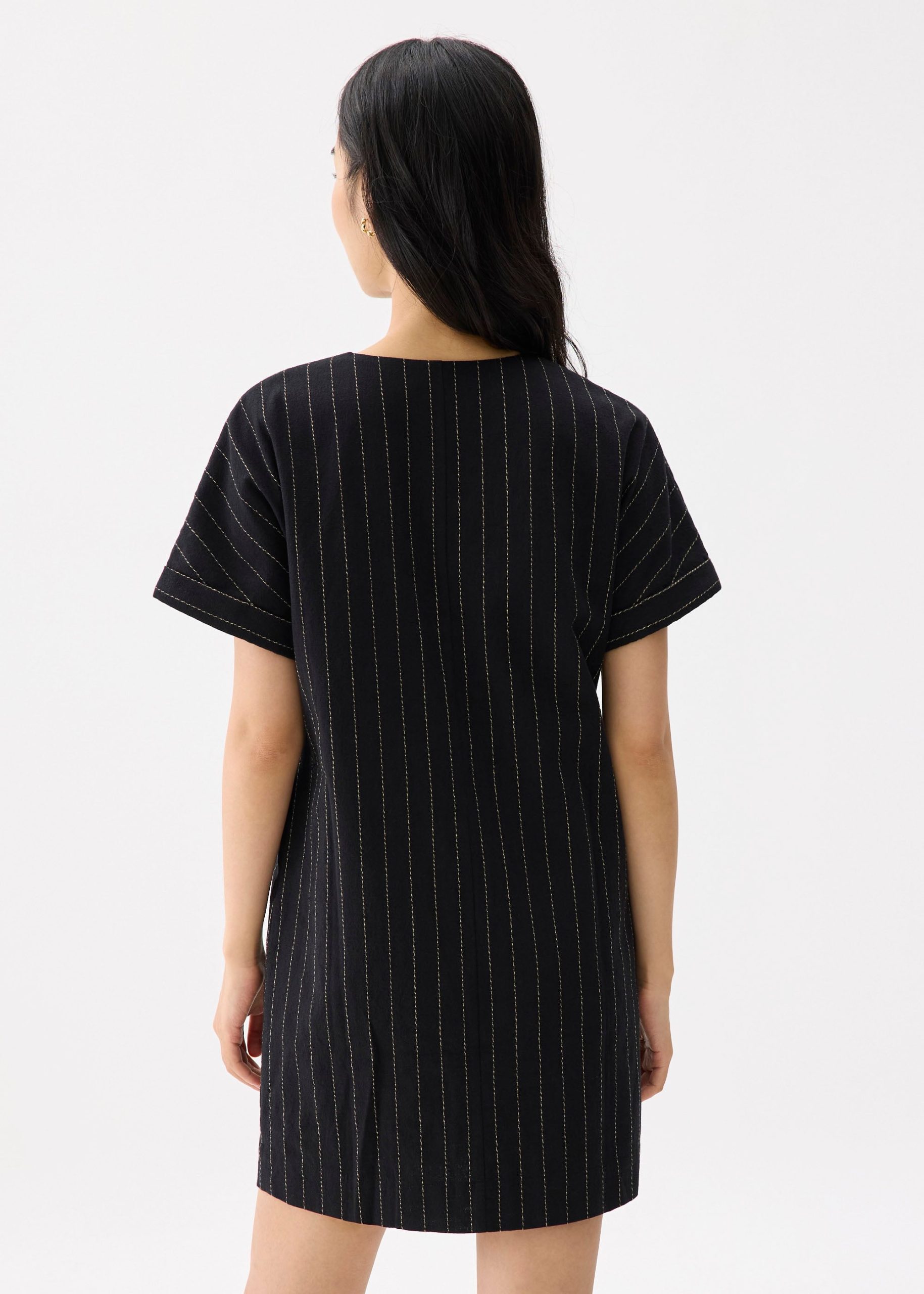 Linen Striped V-neck Shift Mini Dress - Image 5
