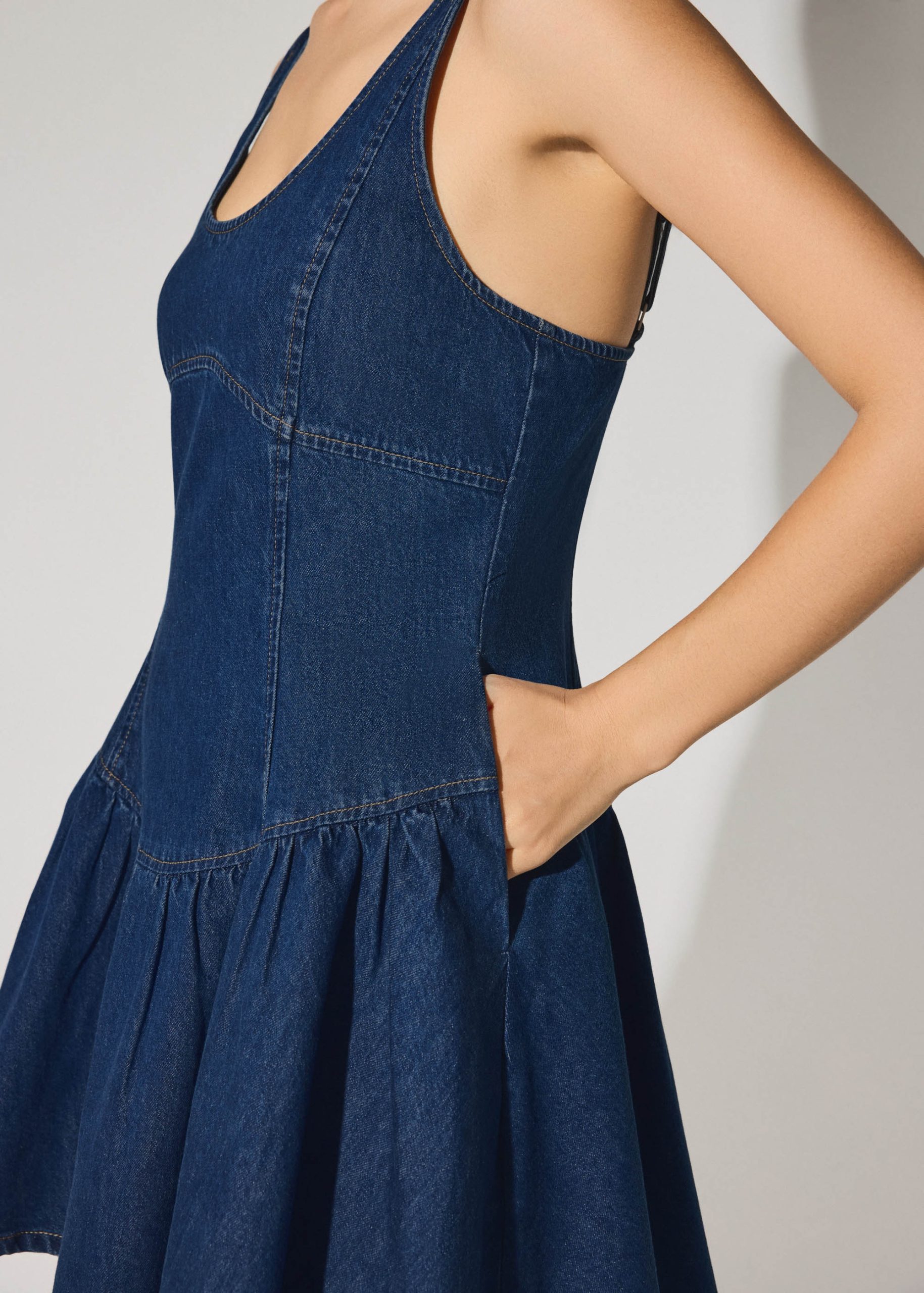 Denim Scoop Neck Fit & Flare Mini Dress - Image 7
