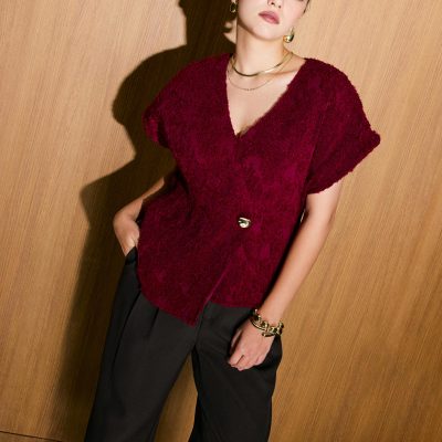 Sonam Textured V-neck Drop Sleeve Top