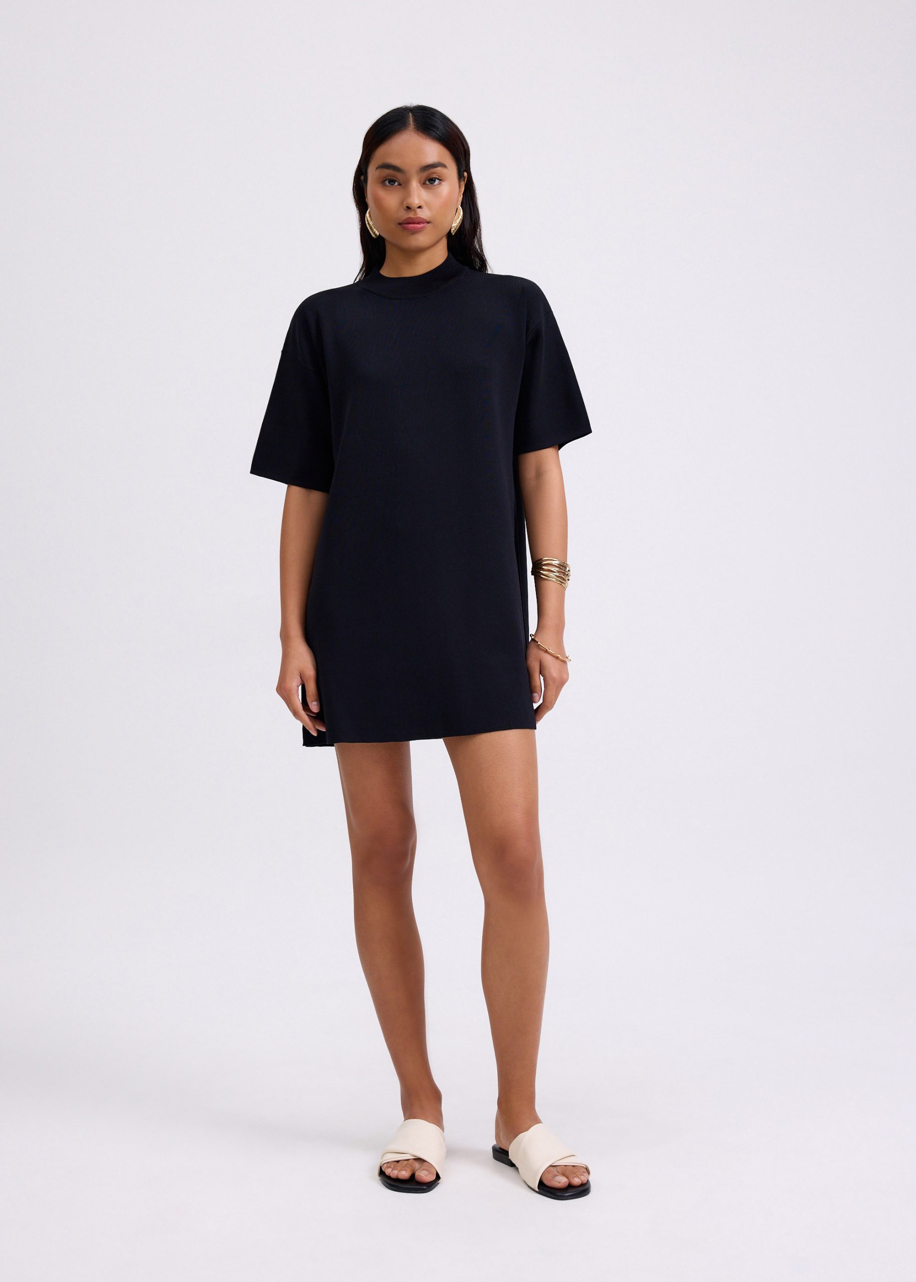 Knit Round Neck Shift Mini Dress - Image 2