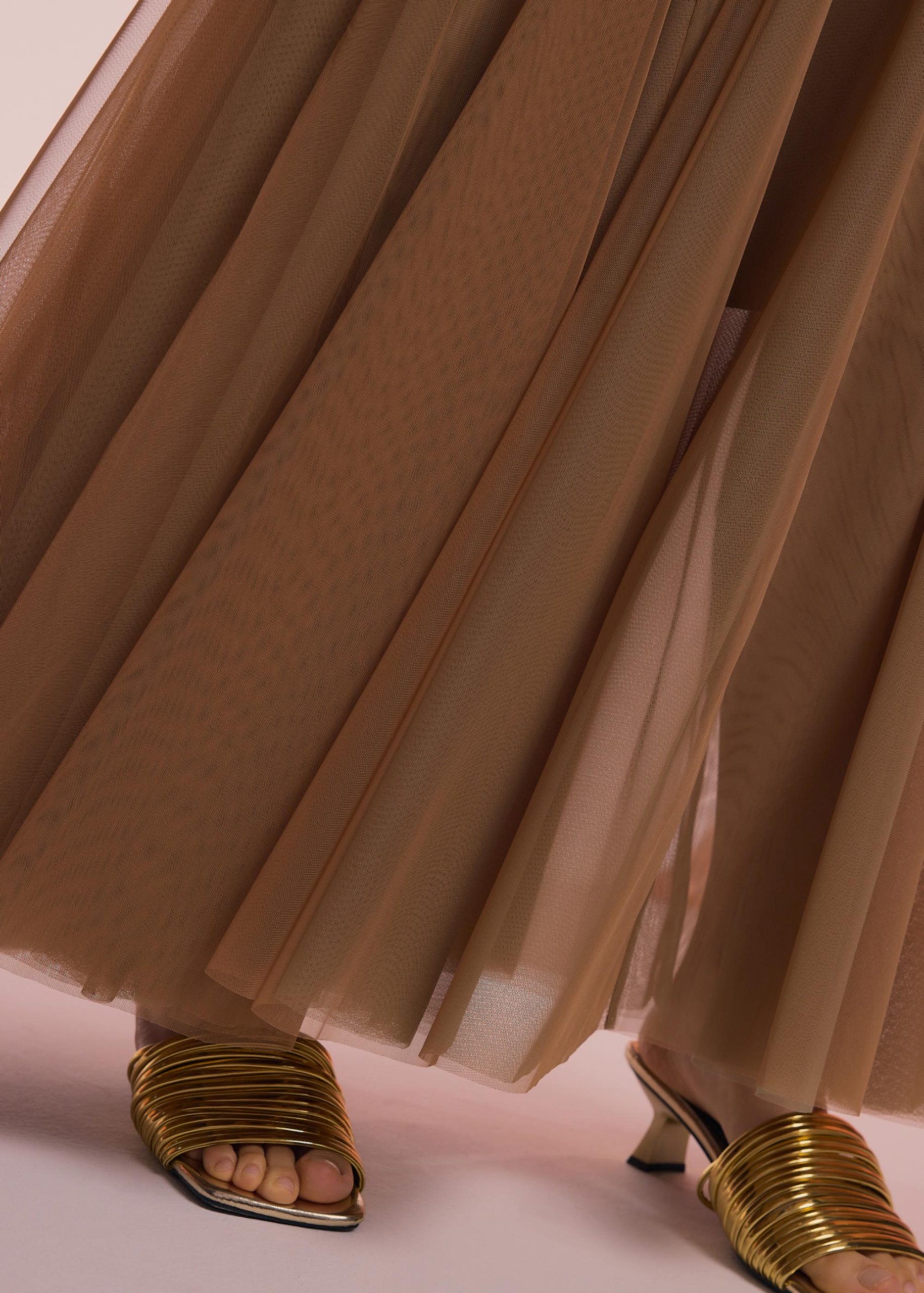 Elastic Mesh Flare Maxi Skirt - Image 5