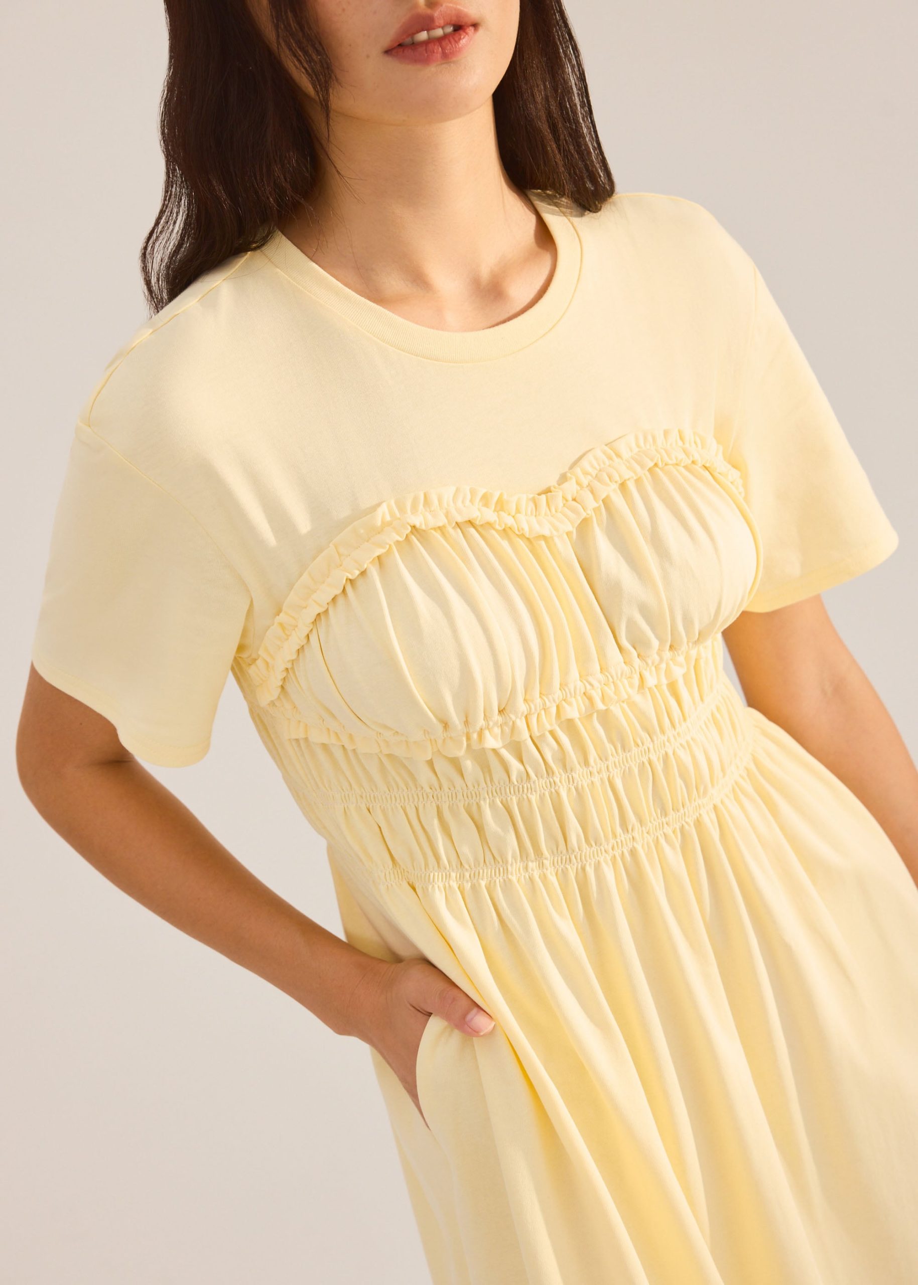Jersey Ruched Bodice Round Neck Midi Dress - Image 7