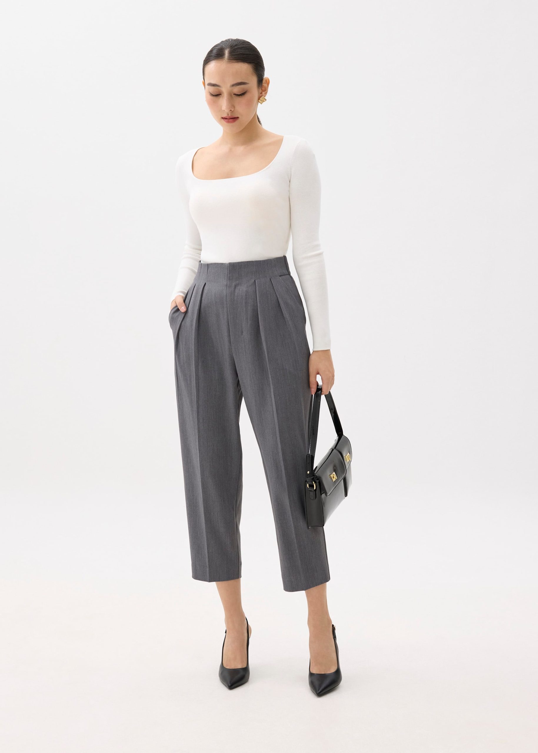 Mika Elastic Pleated Peg Leg Pants - Image 7